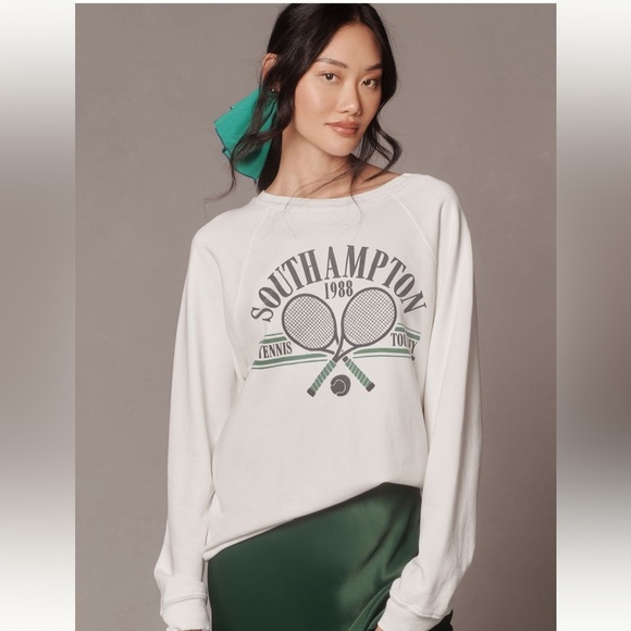 Anthropologie Southampton Tennis Graphic White Sweater - Picture 8 of 9
